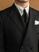 Men's Versatile Black Striped Double Breasted Suit